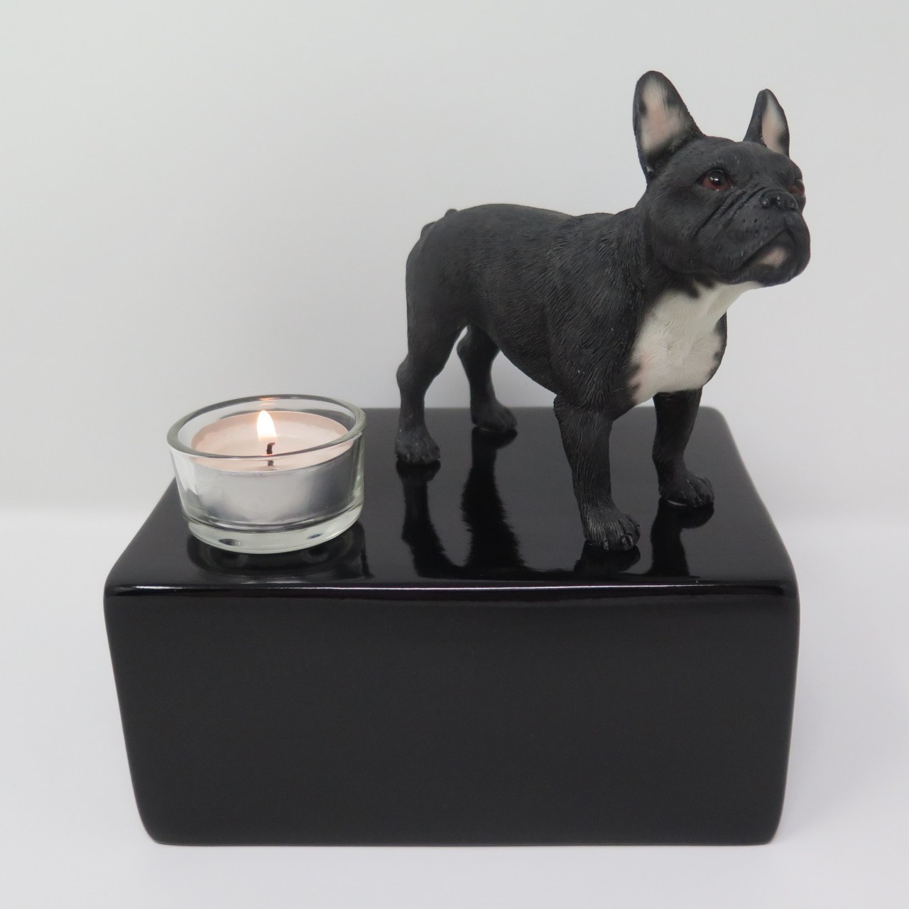 Französische Bulldogge Urne Designurne Schwarz mit Teelicht