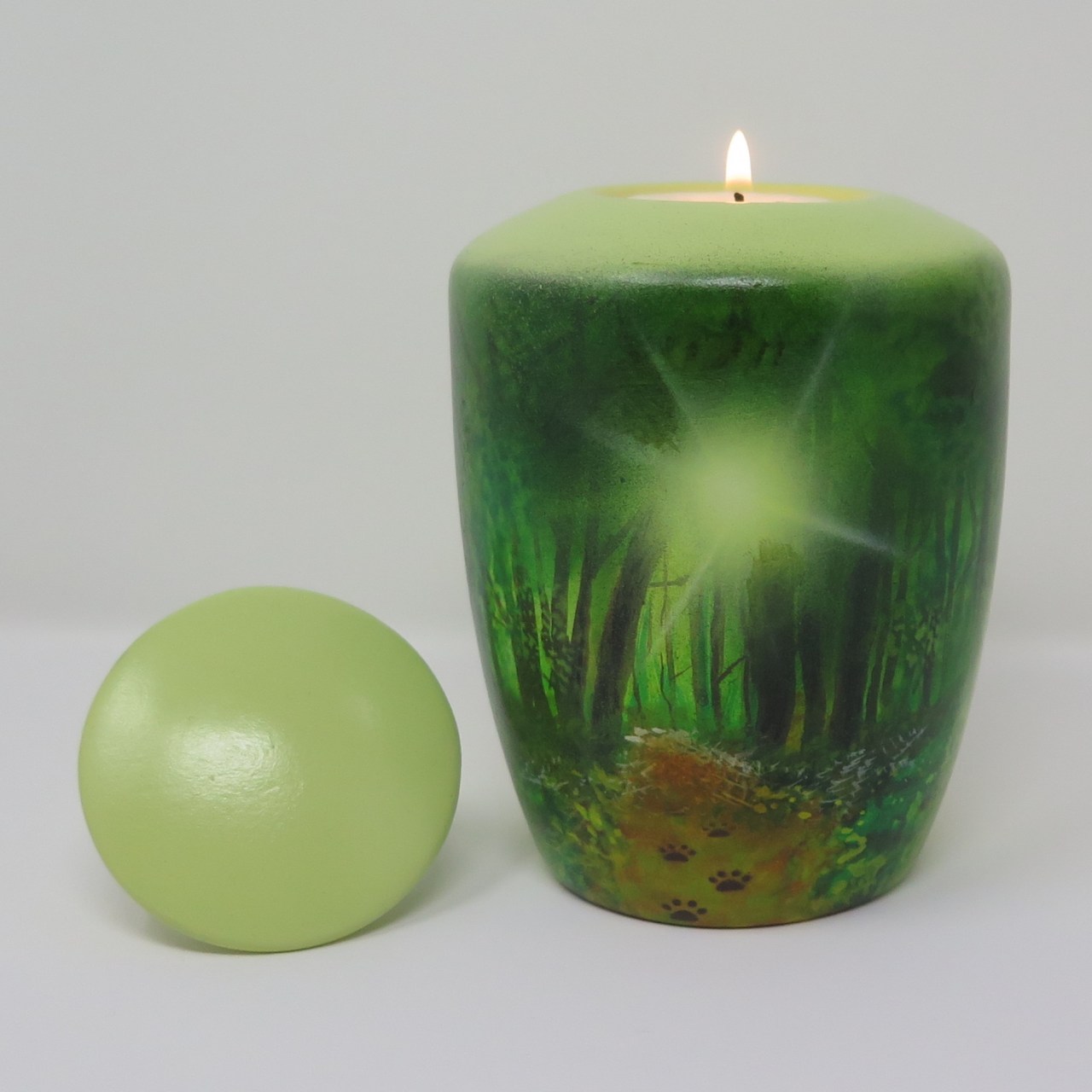 Tierurne mit Kerze Waldspaziergang